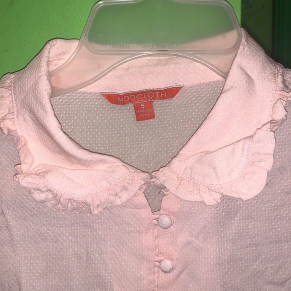 Modcloth ruffle button down business casual 100% rayon lightweight office blouse - Picture 3 of 5